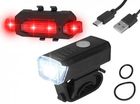 Zestaw lamp rowerowych HY025 z akumulatorem ,przód 1-LED 3 stopnie świecenia, tył 5-LED ,kabel Micro USB LXR20201
