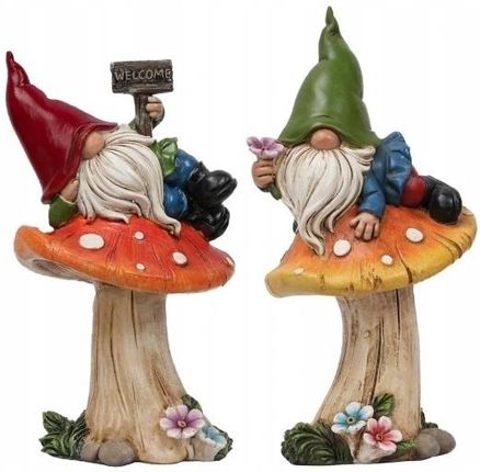 2x KRASNAL OGRODOWY OZDOBA FIGURA DO OGRODU 17cm DEKORACJA MUCHOMOR ZESTAW