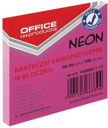 Micromedia Bloczek Samoprzylepny Office Products, 76X76Mm, 1X100 Kart., Neon, Różowy