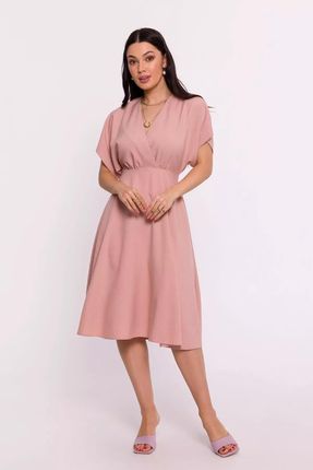 Sukienka midi z eleganckimi falbankami (Różowy, S)