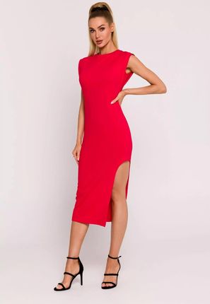 Sukienka midi z boku z wysokim rozcięciem (Czerwony, S)