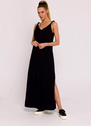 Casualowa sukienka maxi z wysokim rozcięciem na nodze (Czarny, S)
