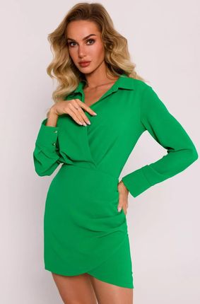 Wiosenna dopasowana sukienka z długim rękawem (Zielony, S)