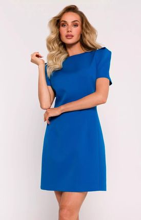 Elegancka sukienka z asymetrycznym dekoltem (Niebieski, S)