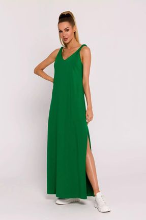 Casualowa sukienka maxi z wysokim rozcięciem na nodze (Zielony, S)