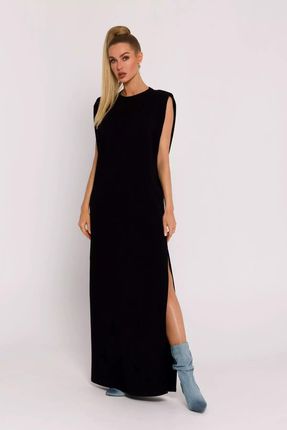 Letnia sukienka maxi z wysokim rozcięciem na nodze (Czarny, XL)