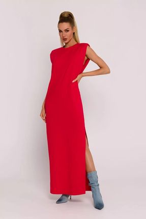 Letnia sukienka maxi z wysokim rozcięciem na nodze (Czerwony, M)