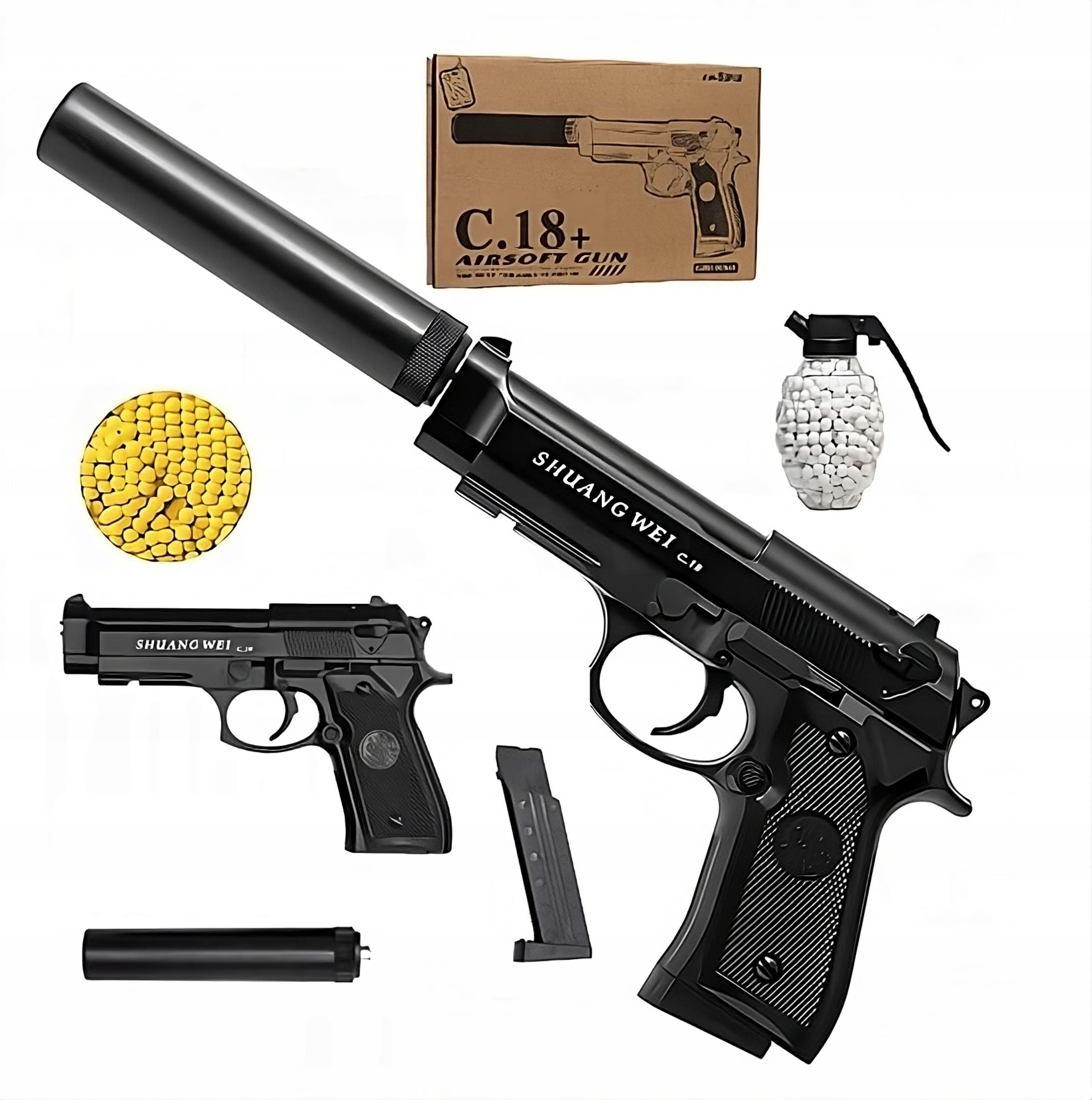 PISTOLET METALOWY NA KULKI PLASTIKOWE Z TŁUMIKIEM ASG + 800 KULEK ...