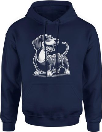 Jamnik pies z radosnym jamnikiem Męska bluza z kapturem (XL, Granatowy)