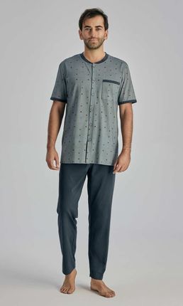 Piżama meska rozpinana ,krótki.rękaw ,spodnie długie , (480 niebieski melanż, XL - 6)