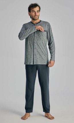 Piżama męska,rozpinana,długi rękaw,spodnie New (480 niebieski melanż, L - 5)
