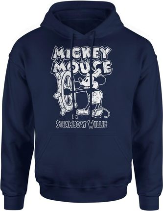 Myszka Miki Vintage Steamboat Willie Mickey Mouse Męska bluza z kapturem (S, Granatowy)