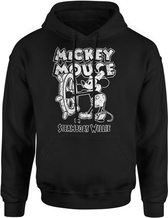 Myszka Miki Vintage Steamboat Willie Mickey Mouse Męska bluza z kapturem (M, Czarny)