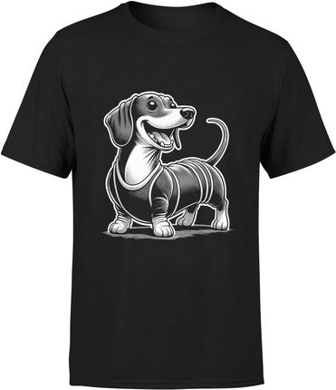 Jamnik pies z radosnym jamnikiem Męska koszulka (XXL, Czarny)