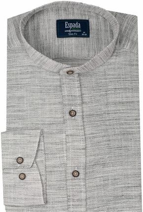 Koszula męska ze stójką dopasowana szara koszula slim casual lniana bawełna a'la len L-41/42