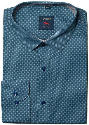 Elegancka koszula męska casual granatowa niebiesko-szary wzorek lekki SLIM XL-42/43