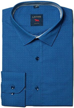 Elegancka koszula męska casual lekki slim w niebieski bardzo drobny wzorek kropki S-38/39
