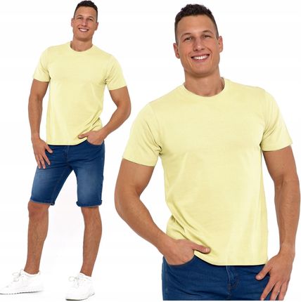 Koszulka T-shirt Męski Gładki Bawełna Bez Wzoru Klasyczny Moraj XXL Żółty