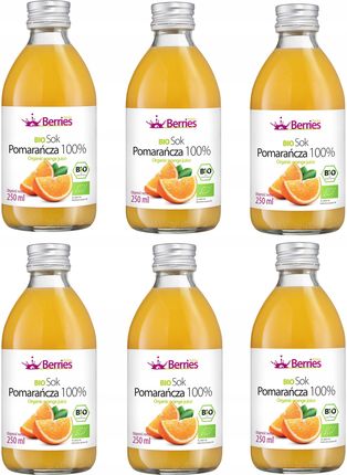 Berries Polska Sok Bio Pomarańcza 100% Pomarańczowy Zestaw 6x250ml  1,5l 