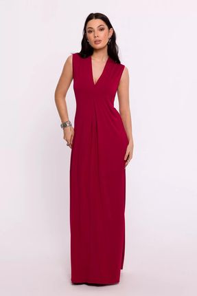 Elegancka sukienka maxi z dekoltem V (Bordowy, XL)