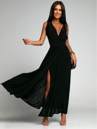 Elegancka maxi sukienka z wiązaniem czarna AZR777
