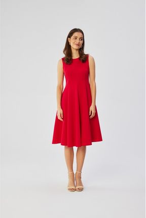 S358 Sukienka rozkloszowana bez rękawów - czerwona (kolor red, rozmiar L)