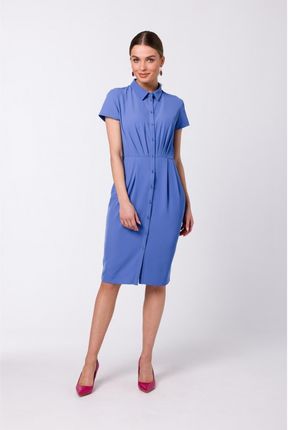 S335 Sukienka koszulowa z zakładkami - niebieska (kolor blue, rozmiar XXL)