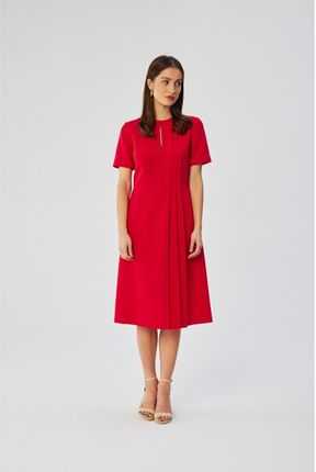 S361 Sukienka z ozdobnymi zakładkami na boku - czerwona (kolor red, rozmiar S)