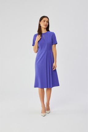 S361 Sukienka z ozdobnymi zakładkami na boku - fioletowa (kolor Violet, rozmiar S)