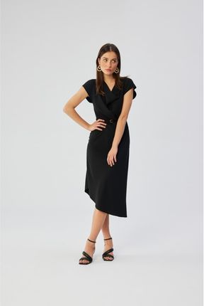 S362 Sukienka asymetryczna z dekoltem typu woda - czarna (kolor black, rozmiar L)