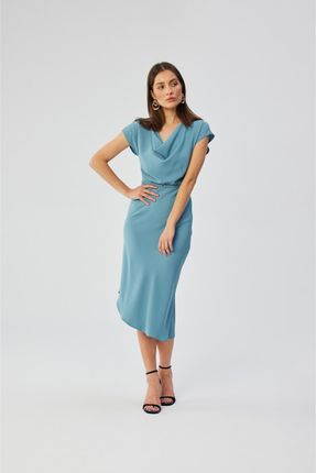 S362 Sukienka asymetryczna z dekoltem typu woda - zimnoniebieska (kolor skyblue, rozmiar XL)