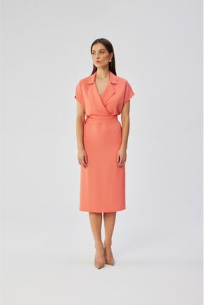 S363 Sukienka midi z kołnierzem - pomarańczowa (kolor ORANGE, rozmiar S)