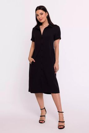 Stylowa sukienka koszulowa na krótki rękaw (Czarny, S)
