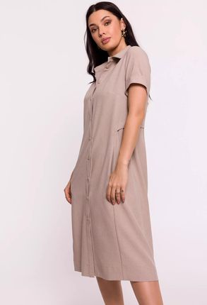 Stylowa sukienka koszulowa na krótki rękaw (Beżowy, XL)