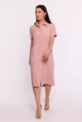 Stylowa sukienka koszulowa na krótki rękaw (Pudrowy, XL)
