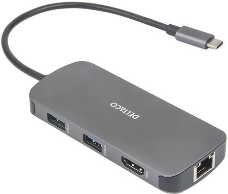 Deltaco USBC-HDMI26 - USB-C docking station 3x USB-A SD/microSD RJ45 HDMI silver (USBCHDMI26)