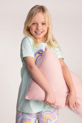 Piżama dziewczęca seledynowa bawełniana z krótkim rękawem