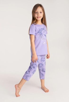 Piżama dziewczęca fioletowa bawełniana z krótkim rękawem