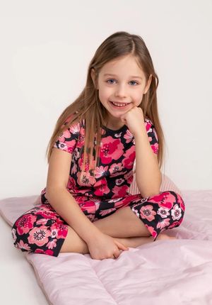 Piżama dziewczęca wielokolorowa bawełniana z krótkim rękawem