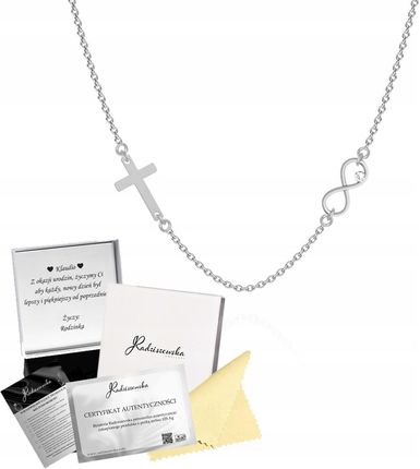 Naszyjnik Srebrny z Krzyżykiem i Nieskończonością Srebro 925 Prezent Urodziny Biżuteria DEDYKACJA GRATIS
