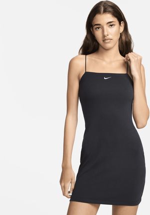 Damska przylegająca sukienka w drobny prążek na cienkich ramiączkach Nike Sportswear Chill Knit - Czerń