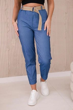 Spodnie z szerokim paskiem jeansowe materiałowe