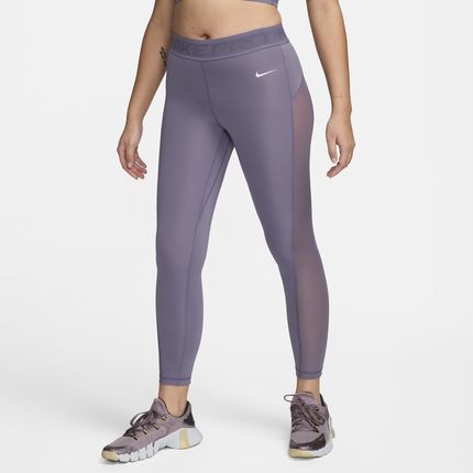 Damskie legginsy 7/8 ze średnim stanem i wstawkami z siateczki Nike Pro - Fiolet