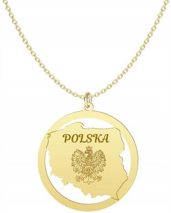 Złoty Naszyjnik Mapa POLSKI 925 Prezent Urodziny Biżuteria GRAWER GRATIS