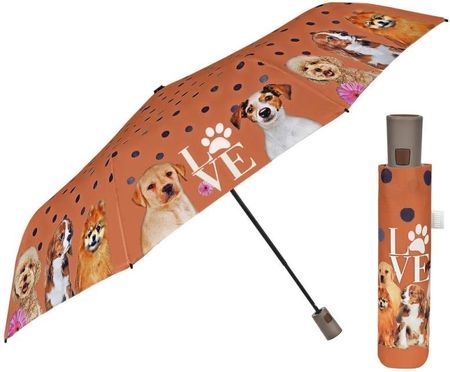 Parasol damski Perletti Time Love&Dogs półautomatyczny składany rdzawy