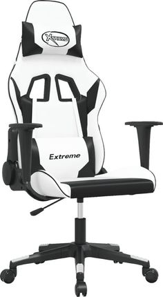 VidaXL Masujący fotel gamingowy, biało-czarny, sztuczna skóra 345455