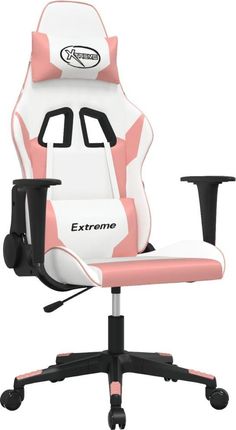 VidaXL Masujący fotel gamingowy, biało-różowy, sztuczna skóra 345454