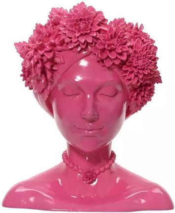 Doniczka głowa kobiety z wiankiem różowa 20cm