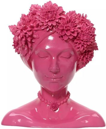 Doniczka głowa kobiety z wiankiem różowa 30cm