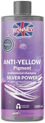 Ronney Anti-Yellow Silver Power Professional Shampoo Szampon Do Włosów Blond Rozjaśnianych I Siwych 1L